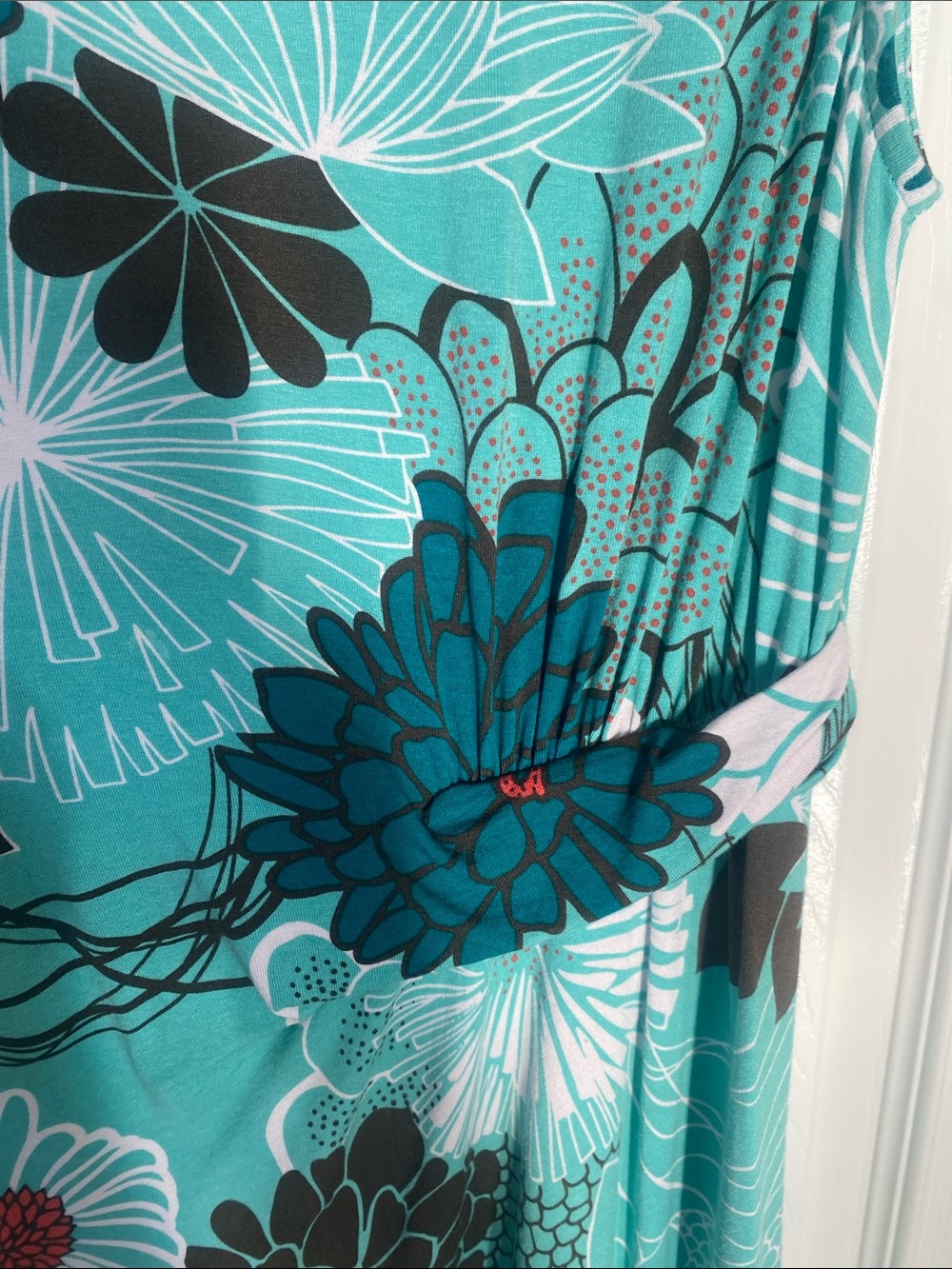 Tommy Bahama Teal and Black Floral Tank Dress With Ruching Waistline Sz M - Picture 5 of 13
